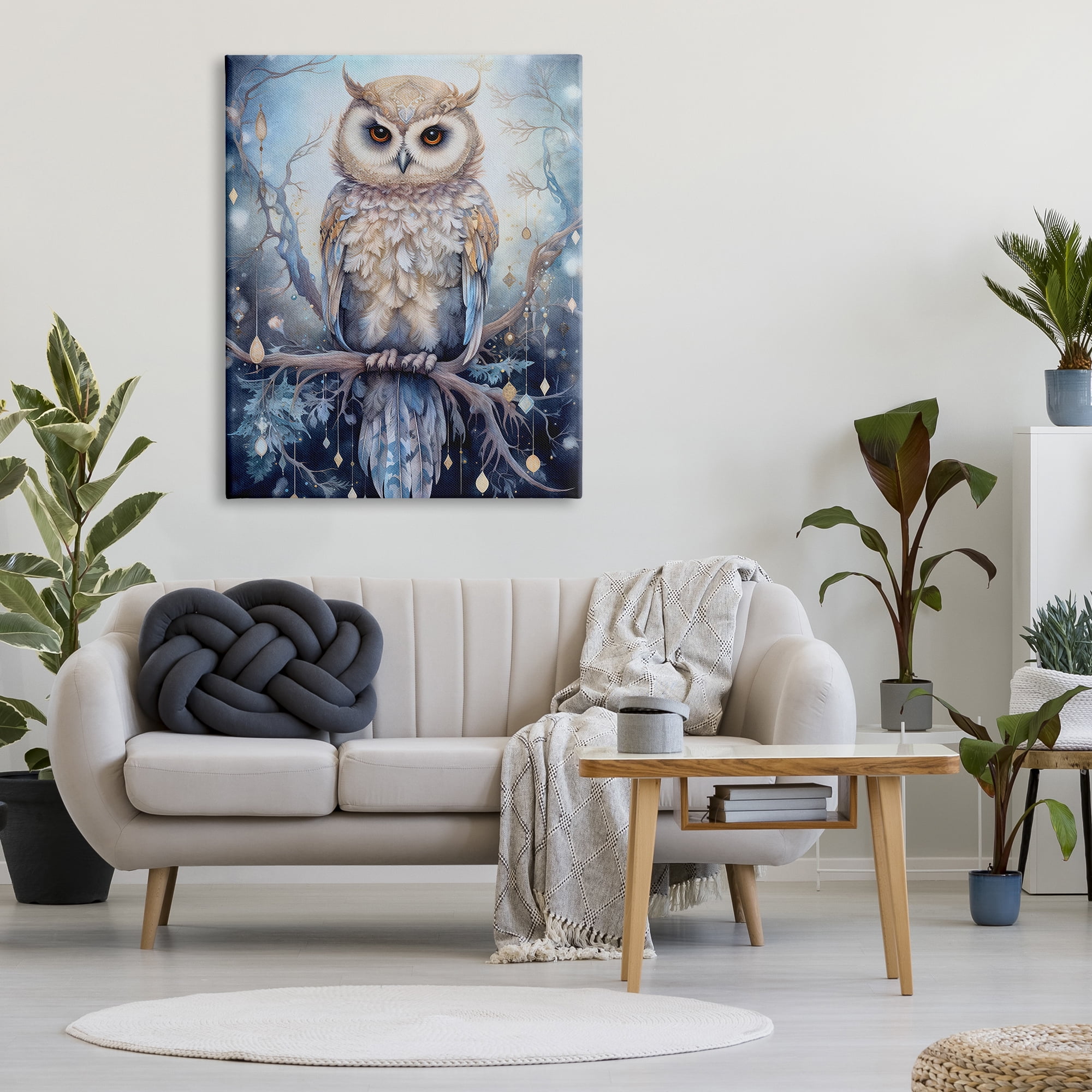 Stupell Industries Owl on Twinkling Branch Animals & Insects Painting Gallery Wrapped Canvas Art Print Wall Art, 36 x 48