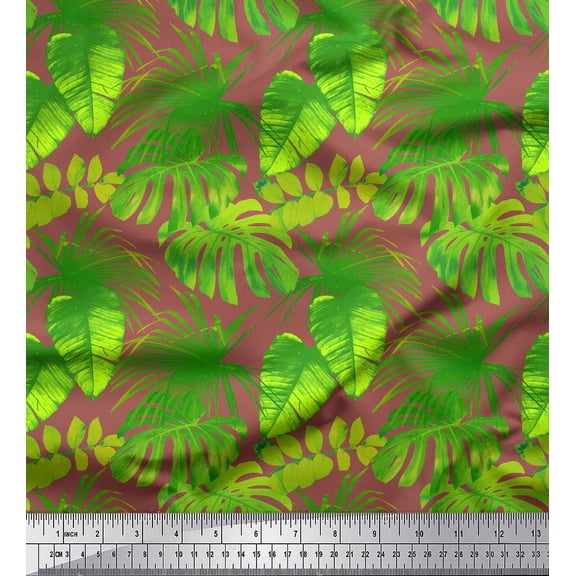 Soimoi Brown Cotton Duck Fabric Tropical Leaves Print Fabric by Yard 42 Inch Wide