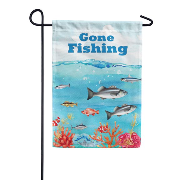 America Forever Gone Fishing Summer Garden Flag 12.5 x 18 inches Underwater Coastal Nautical Double Sided Seasonal Yard Outdoor Decorative Tropical Blue Ocean Fishing Garden Flag