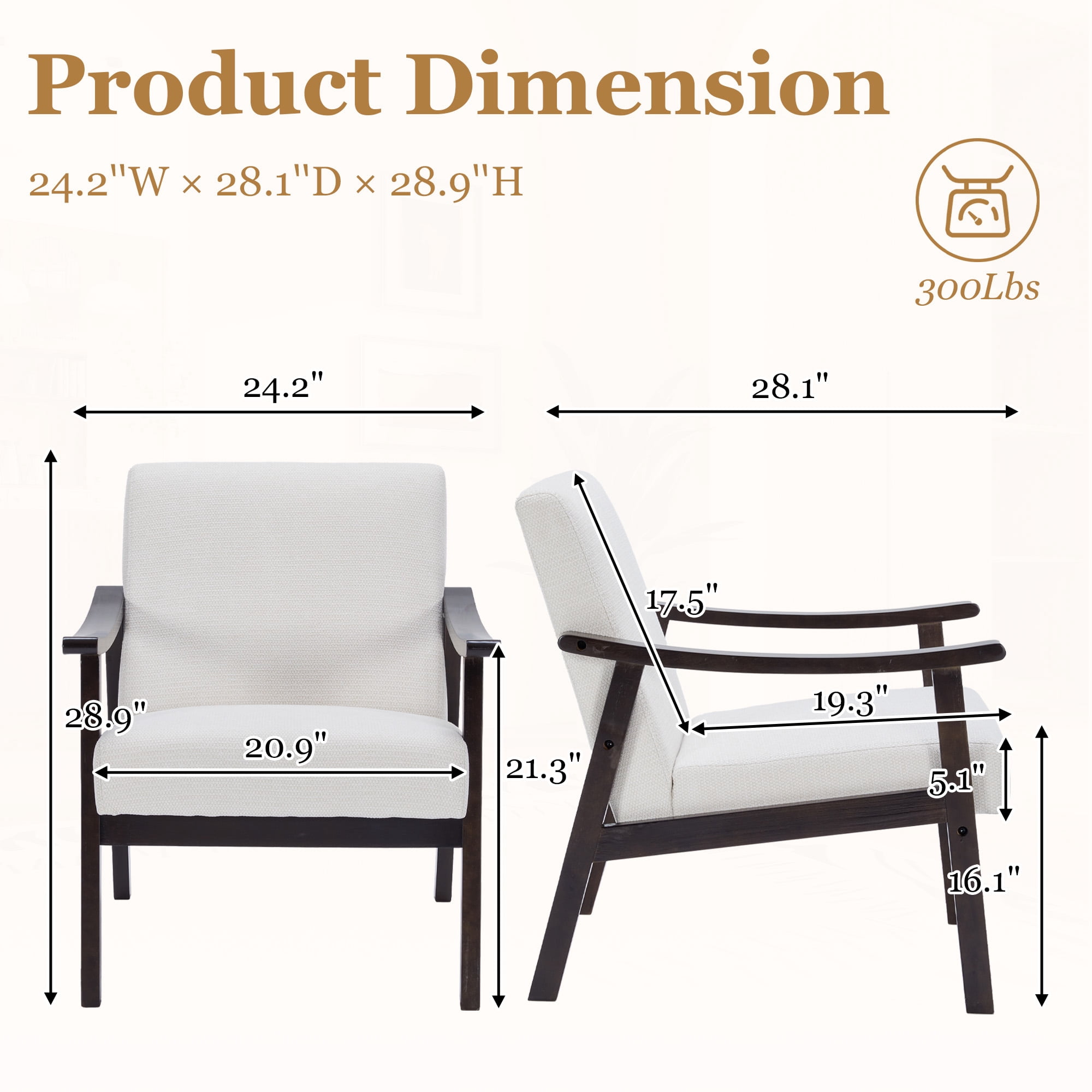 MOONMISS Accent Chair, Upholstered Comfy Single Sofa with Wood Feet, Mid Century Armchair for Bedroom, Living Room, Modern Comfy Reading Chair,White