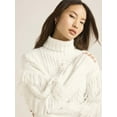 thumbnail image 3 of Scoop Women’s and Women's Plus Cable Knit Turtleneck Sweater with Fringe, Midweight, Sizes XS-4X, 3 of 4