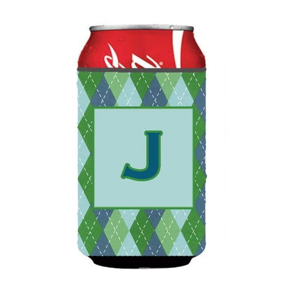 Letter J Initial Monogram - Blue Argoyle Can Or Bottle Hugger