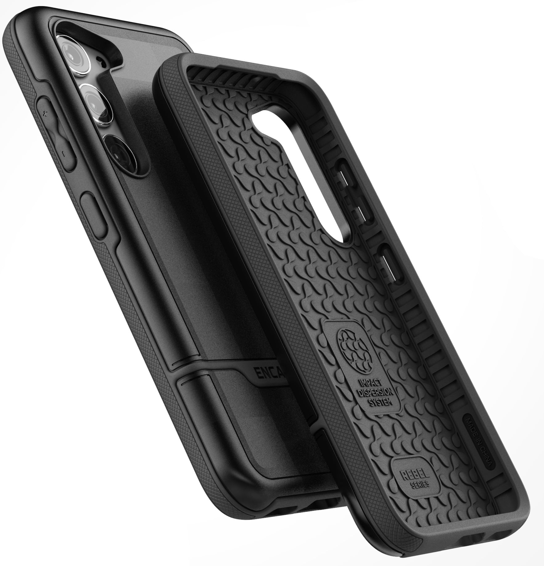 Encased Phone Pouch with Shockproof Case for Samsung Galaxy S23 PLUS - Rebel Armor with Ballistic Nylon Carrying Holster (Black)