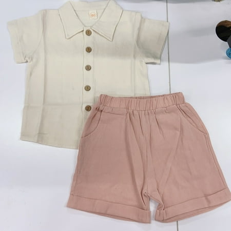 

GXFC Toddler Baby Boys Shorts Outfits Kids Boys Short Sleeve Solid Color Turn-Down Collar Shirt Tops and Short Pants Boys Summer Two Piece Set 6M-4T