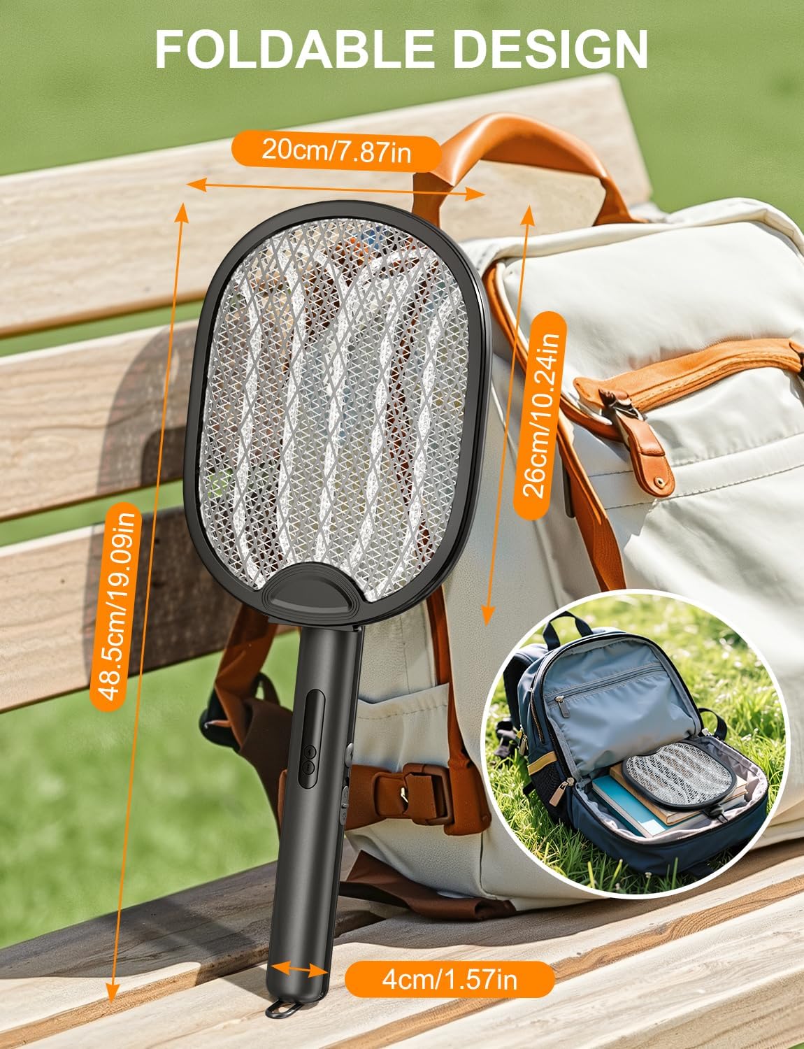 Electric Fly Swatter 4000V Bug Zapper Racket with 1800mAh Rechargeable Battery 5-Layer Safety Mesh Dual Modes 180° Foldable Ideal for Indoor or Outdoor Use (Black)
