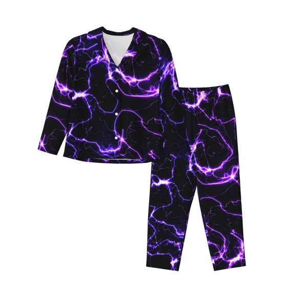 Xecao Galaxy Lightning Print Women Pajamas Set Soft Sleepwear Pjs long Sleeve Button Down Nightwear with Long Pants