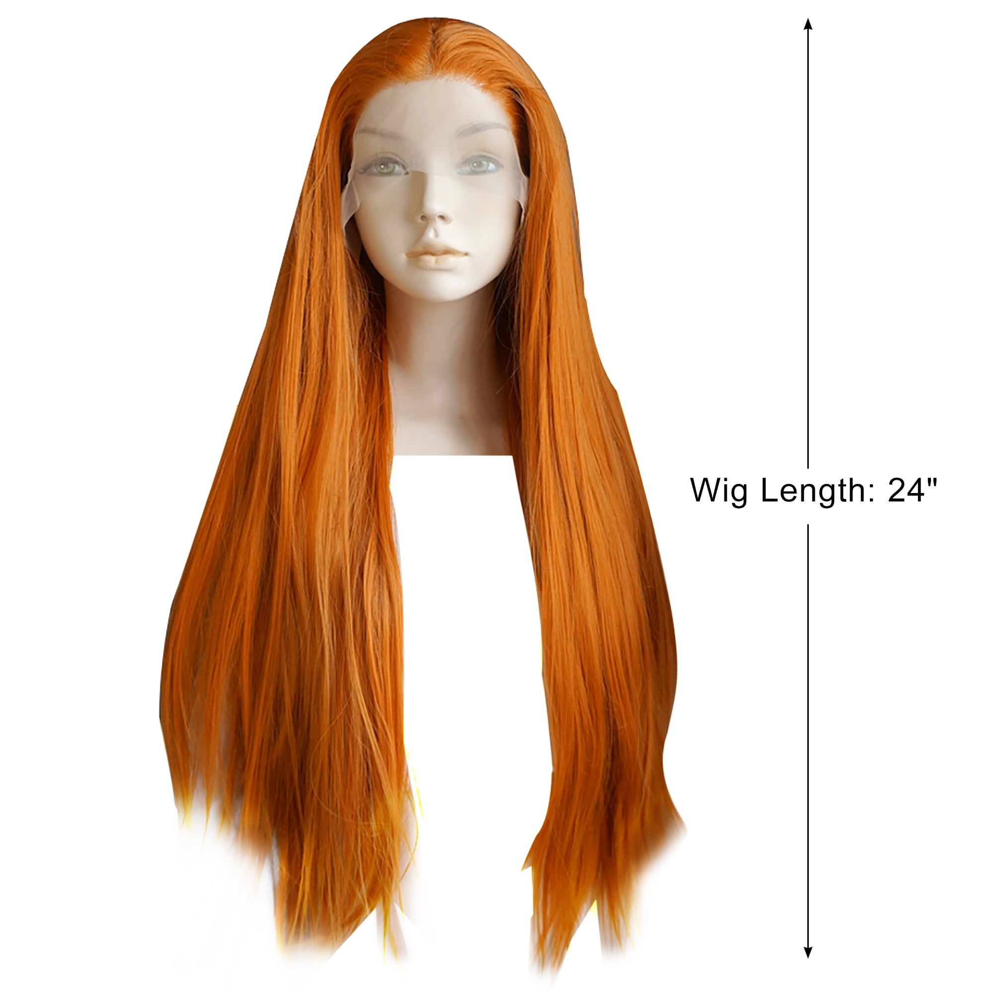 Unique Bargains Lace Front Wigs for Women 24" Orange Long Straight Hair with Wig Cap