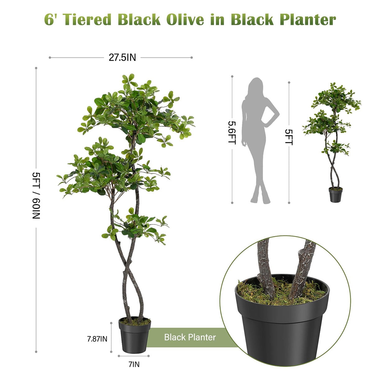 Ataucjin 5FT Artificial Plants Indoor,  Fake Olive Tree with 50 LED Lights Tall Fake Plants in Plastic Nursery Pot Fake Tree Artificial Trees for Home Decor Office Living Room