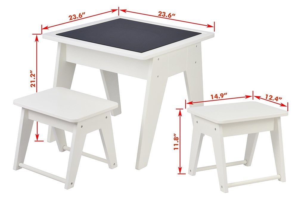 UTEX Kids Chalkboard 3-Piece Activity Table and Chair Set, White