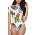 thumbnail image 2 of Uemuo Cactus And Insects Pattern Women's One Piece Short Sleeve Swimsuit Rash Guard Surfing Modest Quick-drying Swimsuit Beach Essentials-Medium, 2 of 9