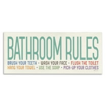 Stupell Industries Bathroom Rules with Teal Text Abstract Painting Gallery Wrapped Canvas Art Print Wall Art, 40 x 17