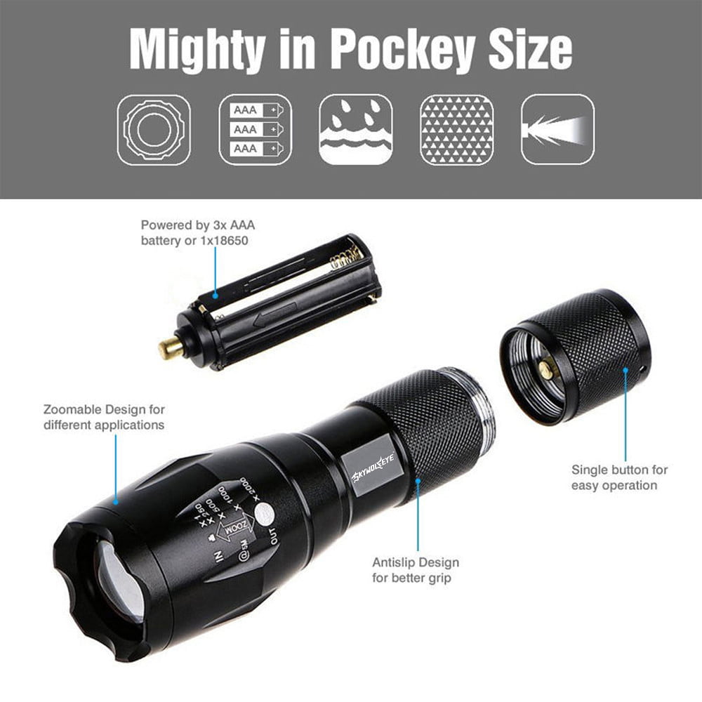 Tactical Camping G700 Flashlight 5Mode T6 LED Zoom Torch 18650 Battery Box Kit 