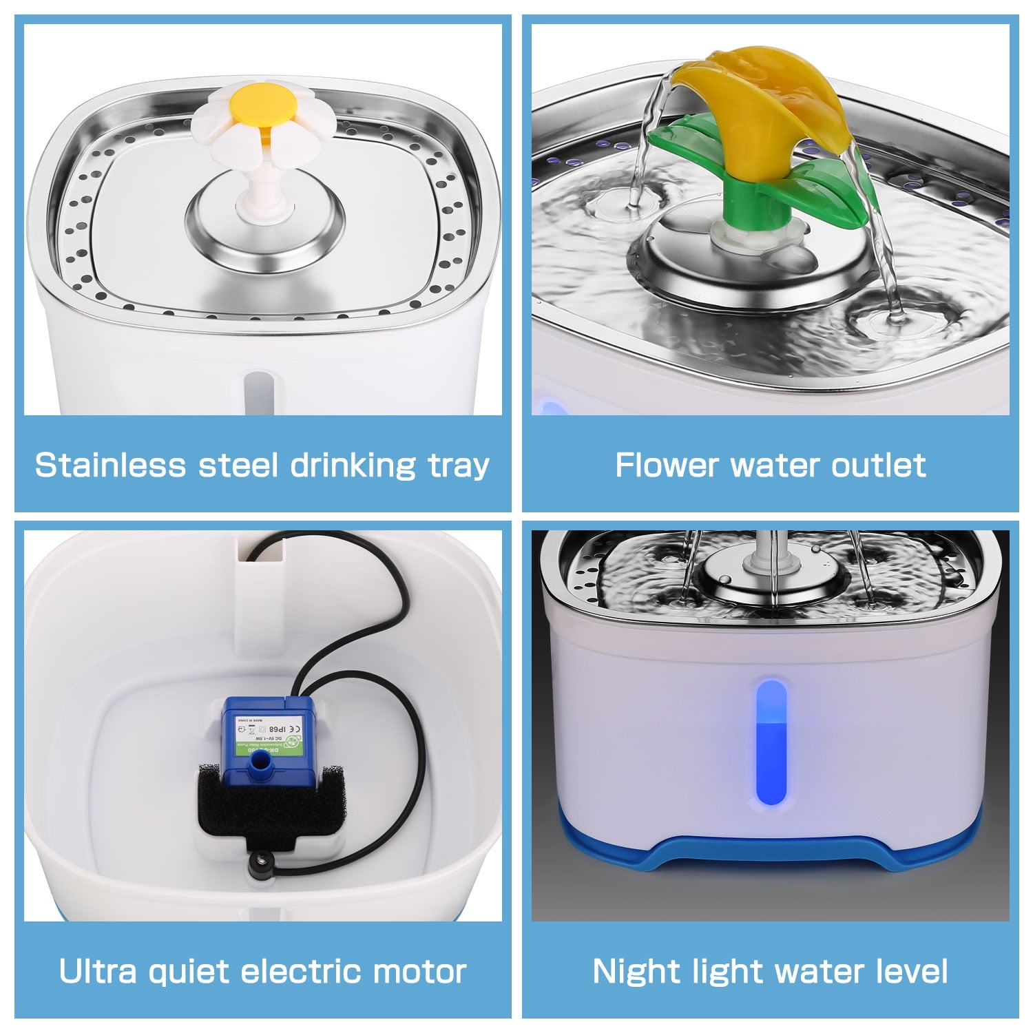 Ownpets 2.5l Cat Water Fountain Led Light Pet Dog Drinking Bowl Triple Filter