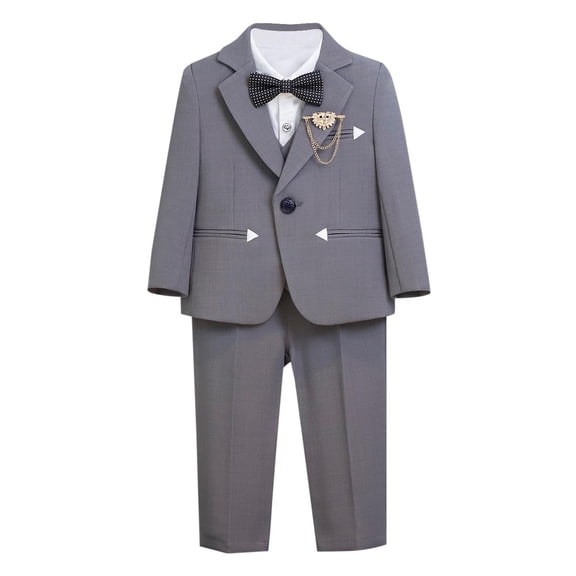 LEKWK Boys 4-Piece formal Suit Set Long Sleeve Blazer Jacket with Shirt Bowtie and Trousers Gentleman Wedding Ring Bearer Performance Outfit