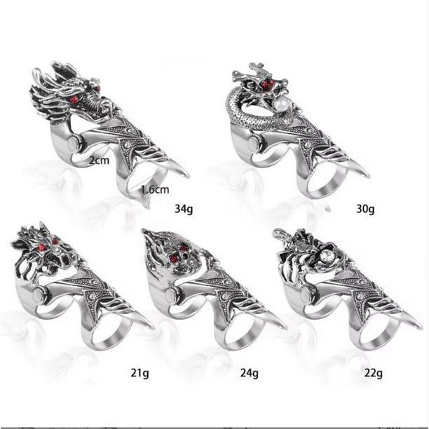 5 piezas Punk Gothic Knuckle Full Finger Double Ring, Silver Armor Cool Rings Punk Rock Bisagra Anillo Anillos de evento para hombres y mujeres Disfraces de Halloween Cosplay Accesorios Joyas Regalos JAMW Sencillez