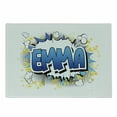 thumbnail image 1 of Emma Cutting Board, Youthful Energetic Name Design for Teenage Girls Cartoon Stars and Burst, Decorative Tempered Glass Cutting and Serving Board, Small Size, Blue Yellow and Black, by Ambesonne, 1 of 1