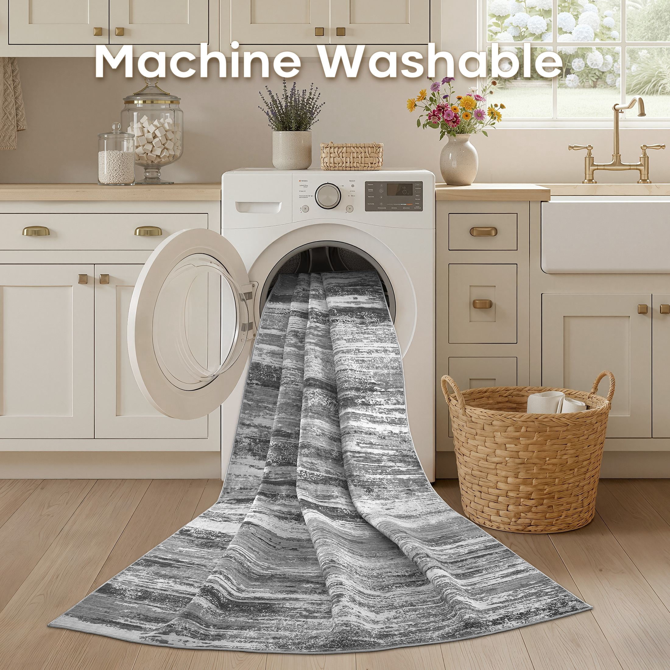 UERMEI 8'x10' Area Rugs for Living Room, Modern Abstract Washable Rug for Bedroom Dining Room Office, Non-Slip Soft Low Pile Home Decor Carpet Accent Rug, Dark Gray