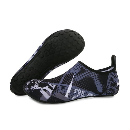 Men and Women a Slip On Barefoot Quick-Dry Beach Aqua Yoga Water Shoes (Monochrome Square/Black  11.5-12.5 Men)