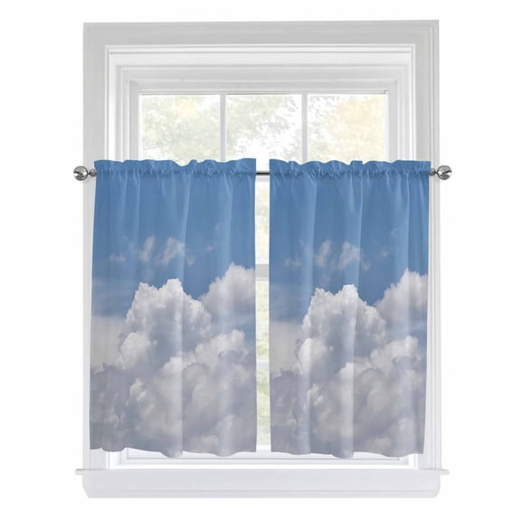 Kitchen Curtains 54 Inches length, Clouds Window Treatment Curtain Drapes, Blue White Sky Natural Landscape Decorative Window Curtains for Bedroom Cafe, 52"x54", 2 Panels