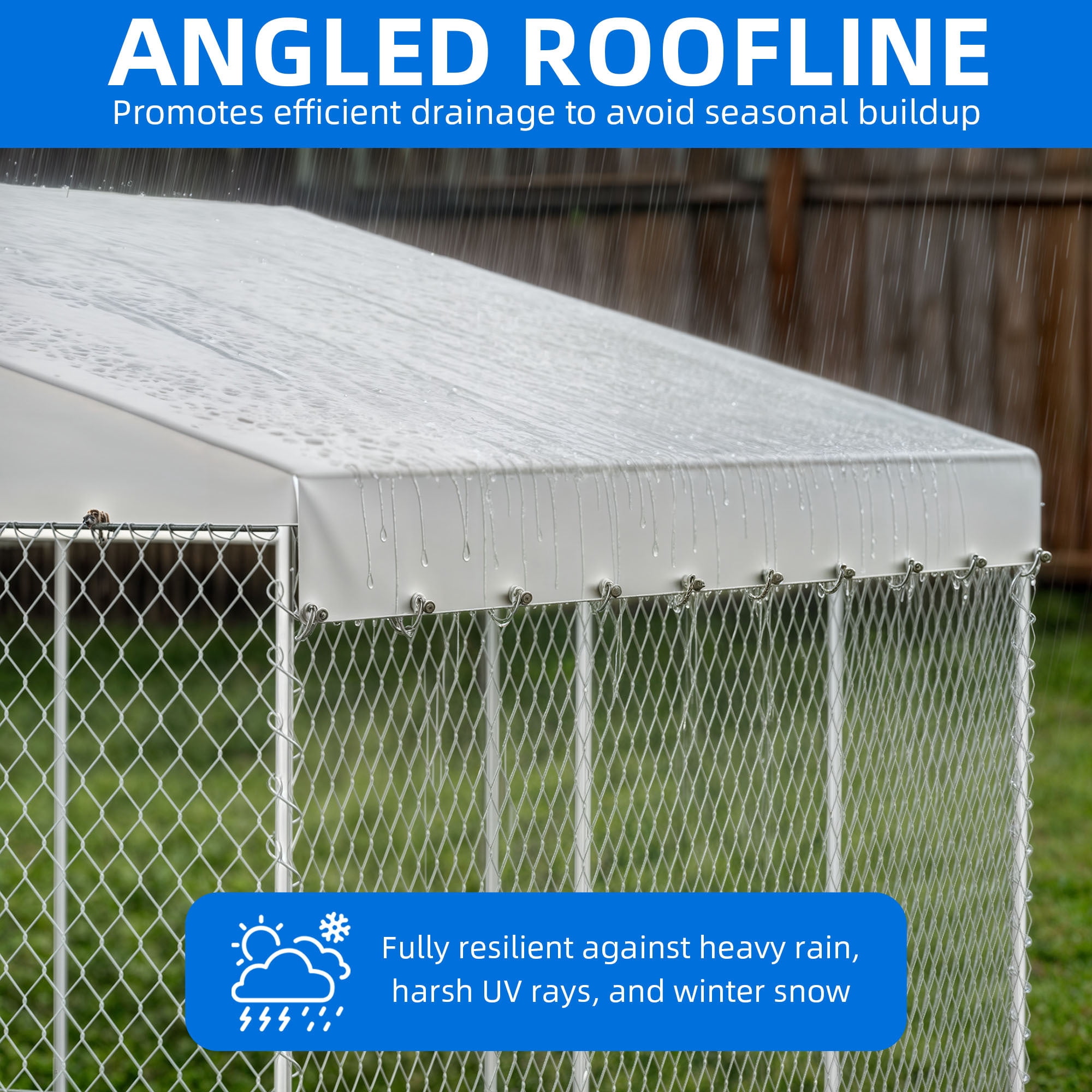 Dextrus 14.8×14.8×7.9FT Heavy Duty Outdoor Dog Kennel, Rotating Feeder Bowls & UV-Resistant Waterproof Cover, Yard Dog Enclosure for Medium Large Dogs