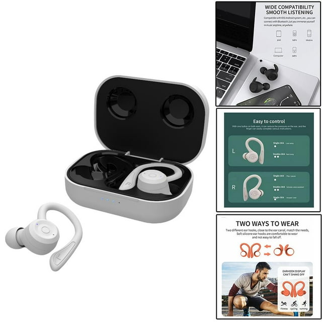 Auriculares inalámbricos, auriculares 5.0 con cancelación de ruido de graves , auriculares con gancho para oreja con 28 tiempo de tiempo de tiempo de de - blanco Hugo Auriculares bluetooth