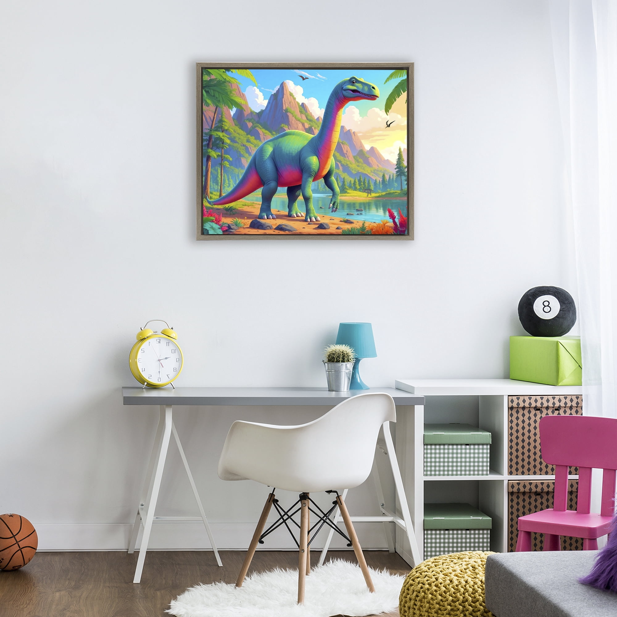 Stupell Industries Vibrant Brontosaurus by River Brown Framed Floater Canvas Wall Art, design by Tabz Jones
