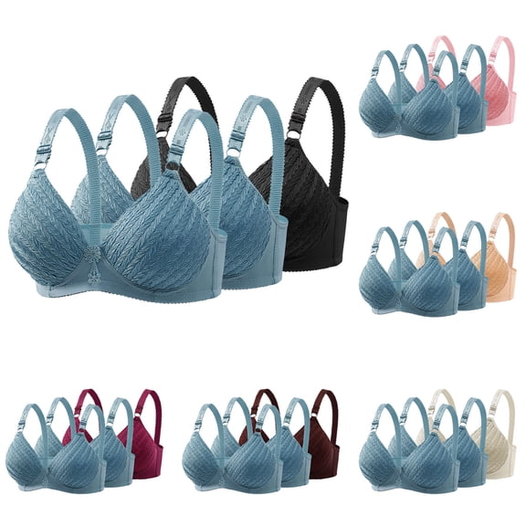 PURMULT 3 Pack Bras for Women Seamless Push Up Lace Bra Full Coverage Everyday Bralettes No Underwire Comfort Tshirt Bra