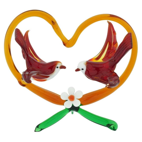 GlassOfVenice Murano Glass Birds On Red Heart - Red