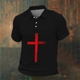 thumbnail image 4 of Mens Waffle Polo Shirts Short Sleeve Moisture Wicking Golf Tennis Polo Casual Shirts with Cross Printed Size 2XL Black, 4 of 4