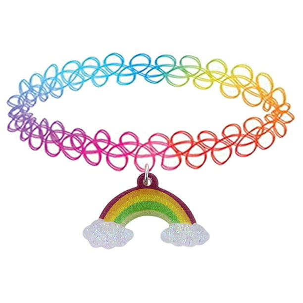 2PC Choker Necklace Cloud Rainbow Pendant Henna Tattoo Stretch Elastic Jewelry Women Girl Kids - Walmart.com