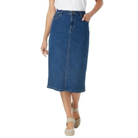 Woman Within Plus Size Petite Stretch Denim Five-Pocket Jeans Skirt