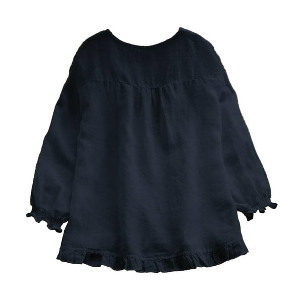 Round Neck Long Sleeve Irregular Frill Loose Solid Color Top For Women
