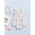 thumbnail image 3 of Miaouyo  Newborn Baby Girl Summer Romper Jumpsuit Floral Print Elastic Bust Shoulder Straps Romper Bow Headband，0- 24 Months, 3 of 9