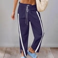 thumbnail image 2 of GPOECD Womens Pants Casual Loose Fit Drawstring Trousers with Contrast Side and Pockets Street Style Drawstring Pants Women Purple,S, 2 of 5