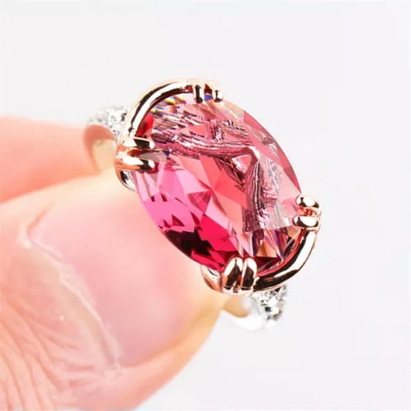 HOOUN Gorgeous Women Anniversary Jewelry Red Cubic Zircon Silver Plated Rings Sz 6-10-Silver #1-9