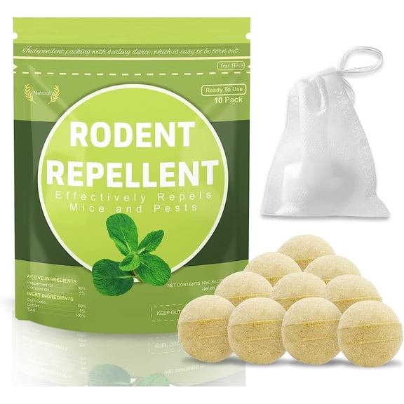 Tasajee Natural Peppermint Oil Rodent and Pest Repellent Pellets with Pouch, 10 Pack