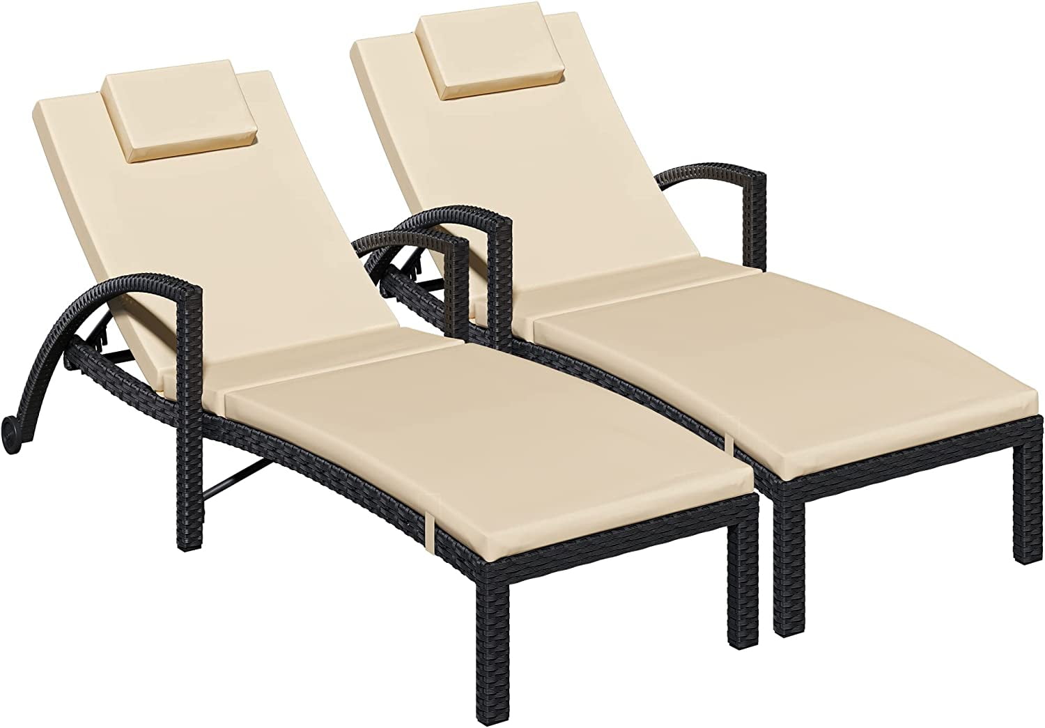 YITAHOME Outdoor Chaise Lounge Chairs, PE Rattan Wicker Patio Pool ...