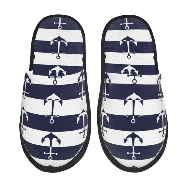Balery Anchors Pantuflas de Casa de Felpa Silenciosas con Diseño Estampado, Zapatillas Cómodas Antideslizantes de Algodón para Interior-Large