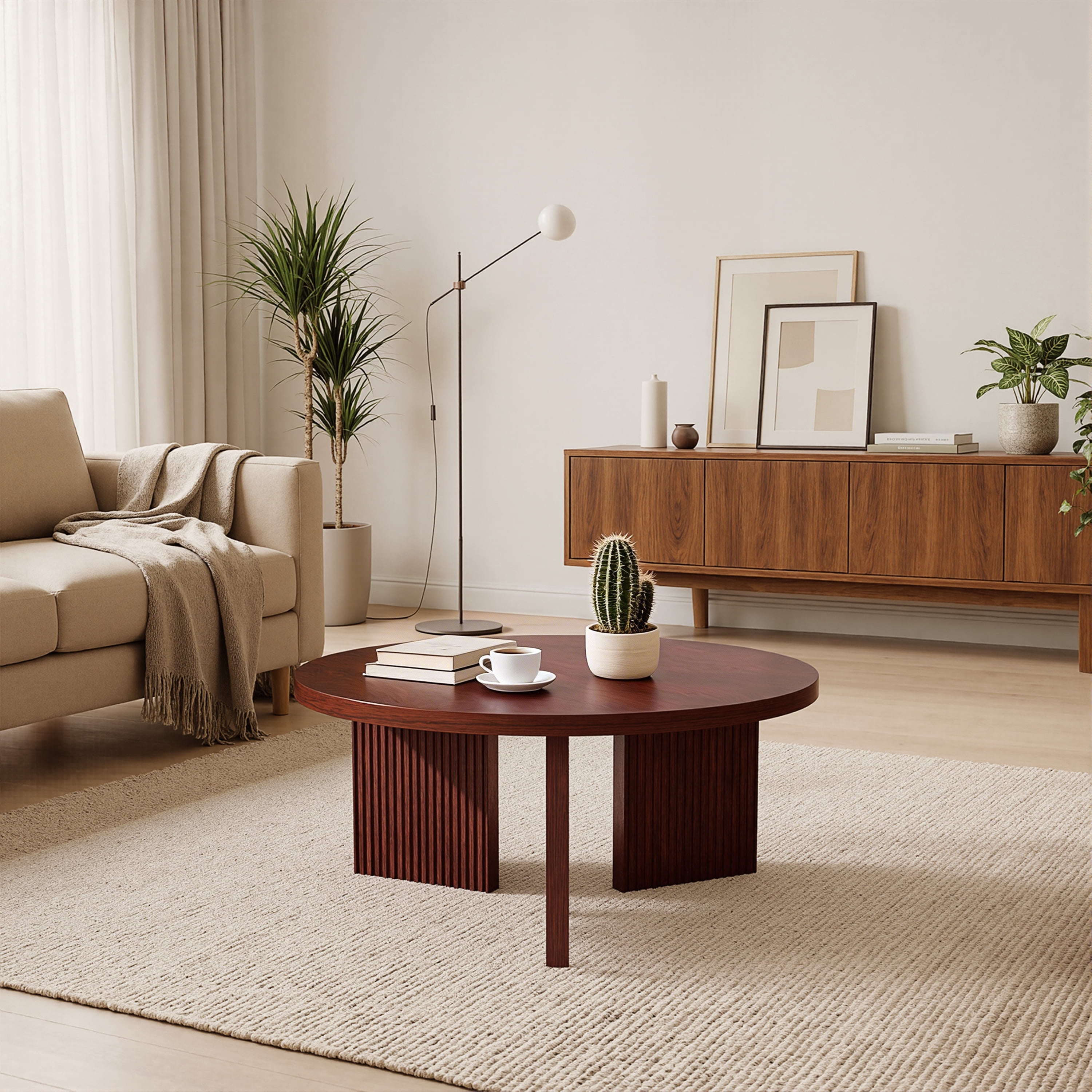 Noodeniya 35" Round Coffee Tables, Accent Tea Tables for Living Room, Burgundy