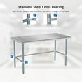 thumbnail image 6 of ROVSUN 60" X 24" Open Base Stainless Steel Table, NSF Commercial Heavy Duty Prep & Work Table,Metal Table for Kitchen, Restaurant, Home, Hotel, Garage, Laundry, 6 of 8