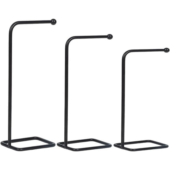 1set 3pcs 3 styles Iron Necklace Jewelry Display Rack Desktop Necklace Organizer Holder Black 5.1x8.2x12~18cm 1pc/style