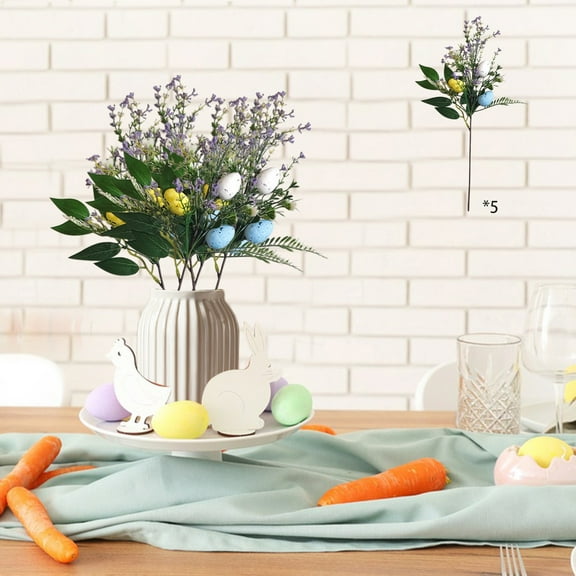 yulier Artificial Easter Flowers, Faux Easter Eggs Stems Branches Floral Bouquet for Flower Arrangement Home Vase Decor, Easter Decorations Spring Easter Party Table Centerpieces