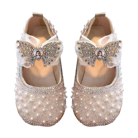 Otqutp Baby Summer Footwear Toddler Girls Glittery Dress Princess Bow Ballet Shoes Baby Soft Soled Leather Shoes