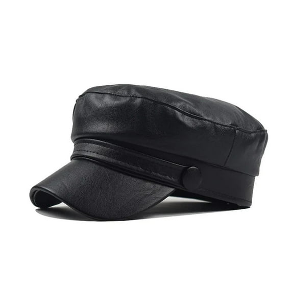 Unisex PU Leather Caps Spring Autumn Sailor Hats For Women Men Black Grey Flat Top Captain Cap Travel Cadet Hat ,Beautiful Craftsmanship