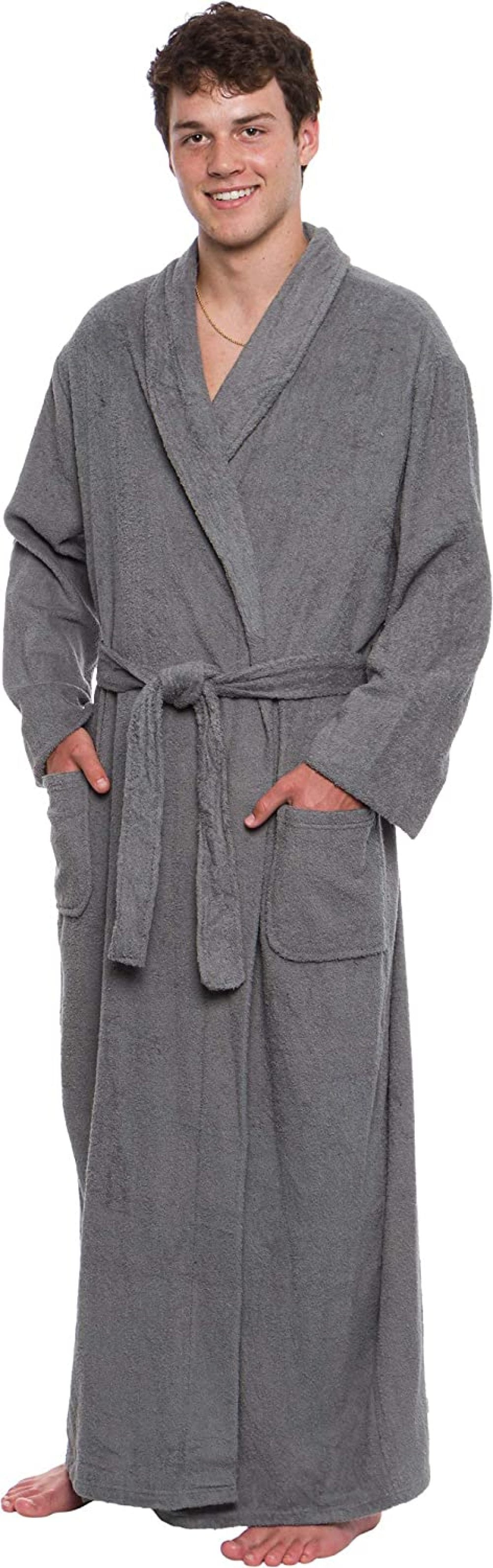 FULenQnu Mens Robe Big & Tall Long Terry Cotton Bathrobe with Shawl