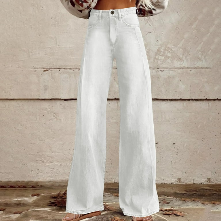 White Jeans Women Wide Leg Casual High Waisted Stretch Jean Pants