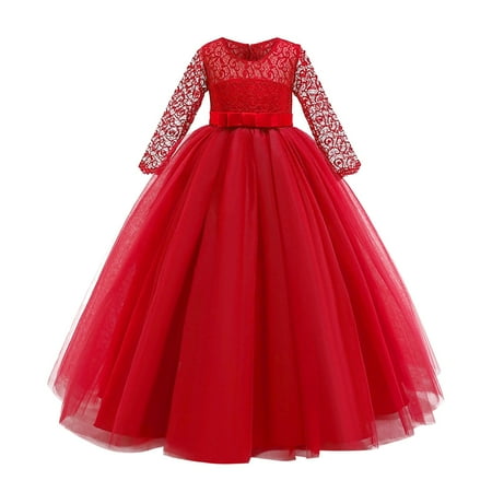 

Lace Formal Girls Princess Flower Performance Girl Child Dress Wedding Bowknot Clothes Girls Dress&Skirt Junior Dresses Size 16