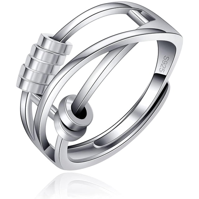 Anillo de ansiedad ajustable de plata de ley 925 para mujeres y hombres, anillos giratorios de paz, promesa de boda retro, anillos de pulgar para artículos para aliviar el estrés y la ansiedad