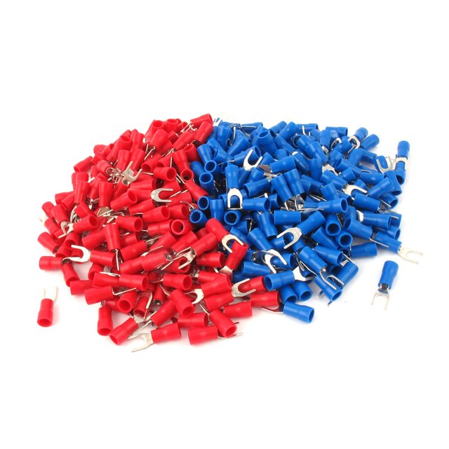 Conector de cable aislado de 200 piezas 16-14 AWG terminal de horquilla de espade #8 rojo azul