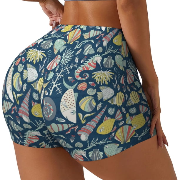 Fotbe Underwater Creature Shorts Sin Costuras – Shorts Deportivos de Cintura Alta para Mujer, Elásticos para Gimnasio, Yoga, Running o Ciclismo-Large